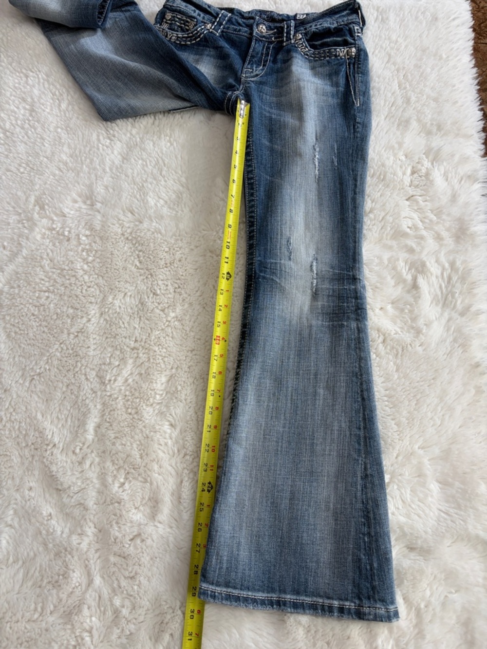 Miss Me Women's Light Blue Flare Jeans with Embroidered Pockets,Size 27. - Picture 15 of 17